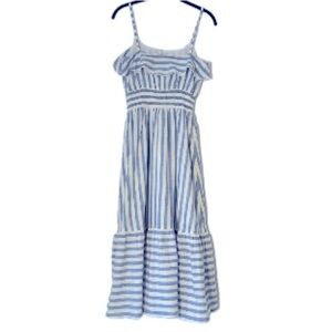 Vineyard Vines Dress Blue White and Silver Cotton Blend Raffles Midi Summer SzXS